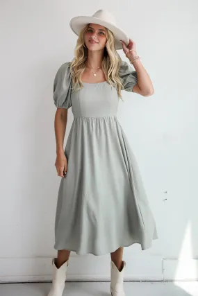 Chic Persuasion Sage Linen Midi Dress